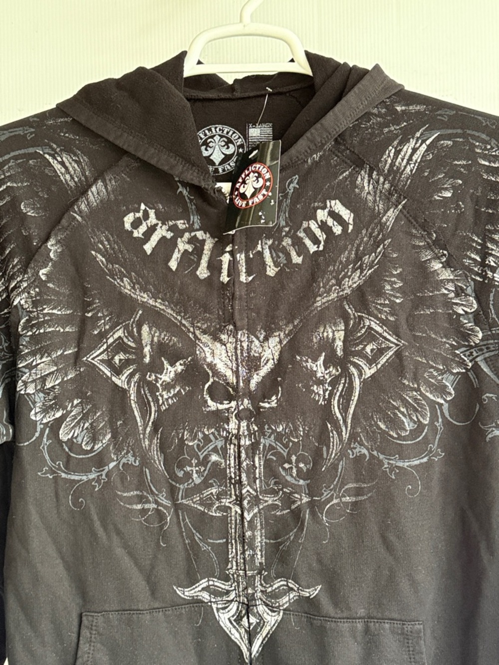 NEW AFFLICTION DEATH EYES BLACK ZIP UP HOODIE SIZE XL NEW WITH TAGS - Picture 2 of 4